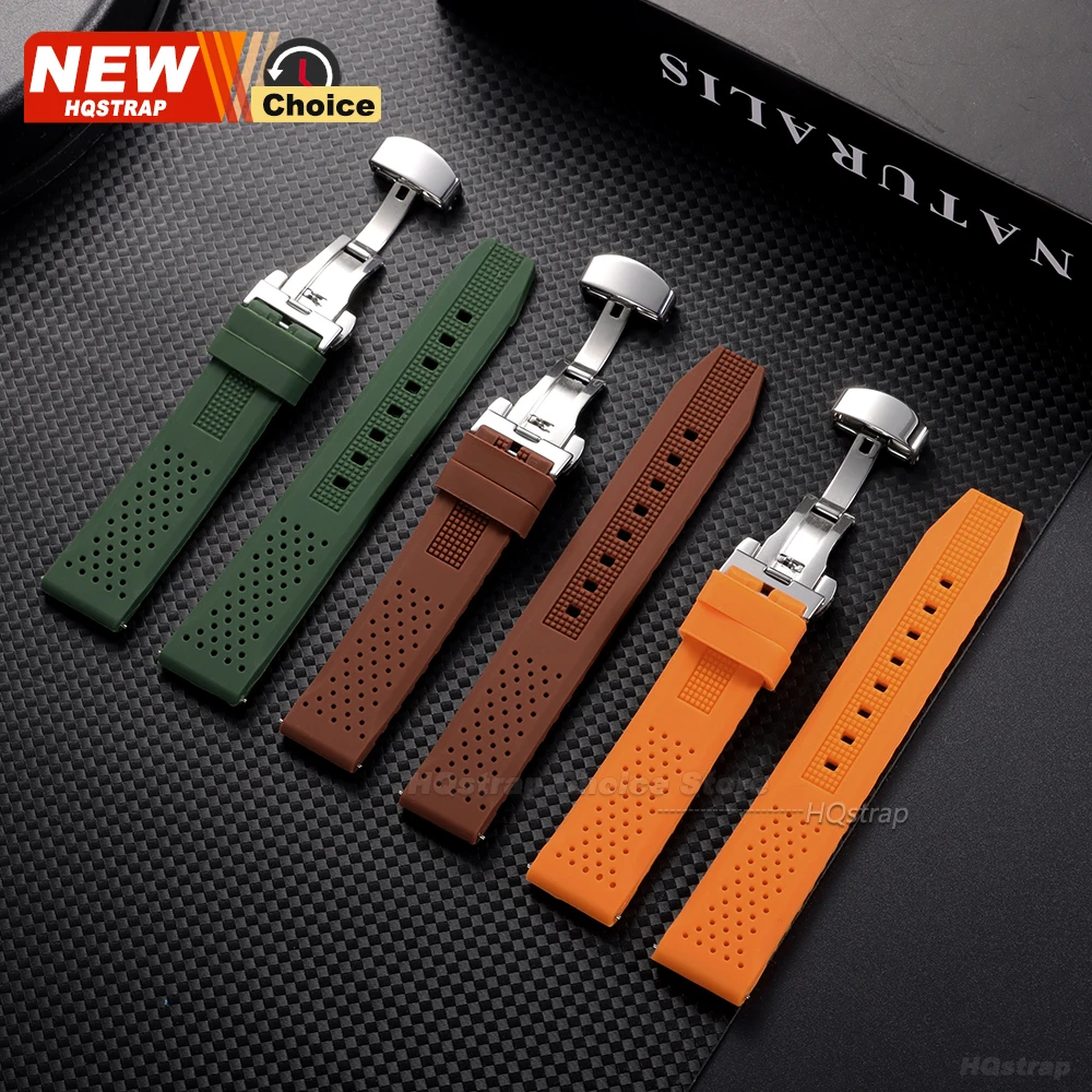 Butterfly Buckle Waterproof Silicone Strap for Seiko Sports Rubber Bracelet for Omega Porous Breathable Wristband Quick Release