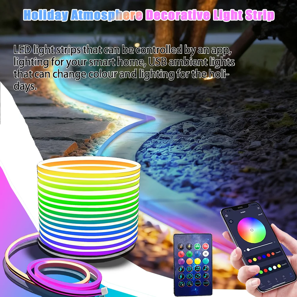 أضواء شريط LED مرنة، أضواء شريط نيون RGB متغيرة الألوان يمكن التحكم فيها عن بعد، IP67 أضواء نيون خارجية مقاومة للماء. #2