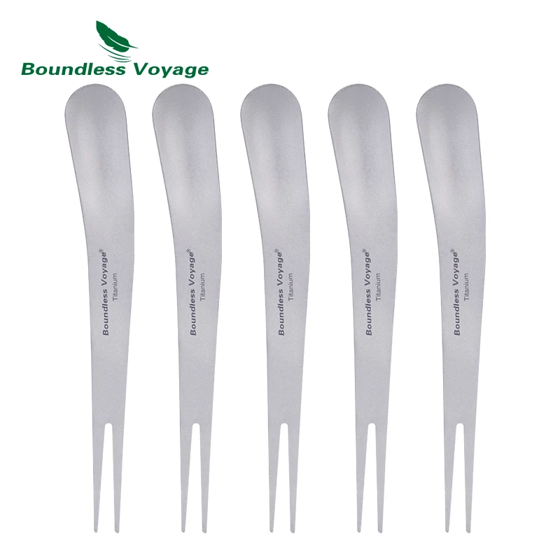 

Boundless Voyage Titanium Dual-Use Fork Spoon Set 5pcs Ultralight Camping Cutlery for Fruit, Coffee, Ice Cream Ti1126T