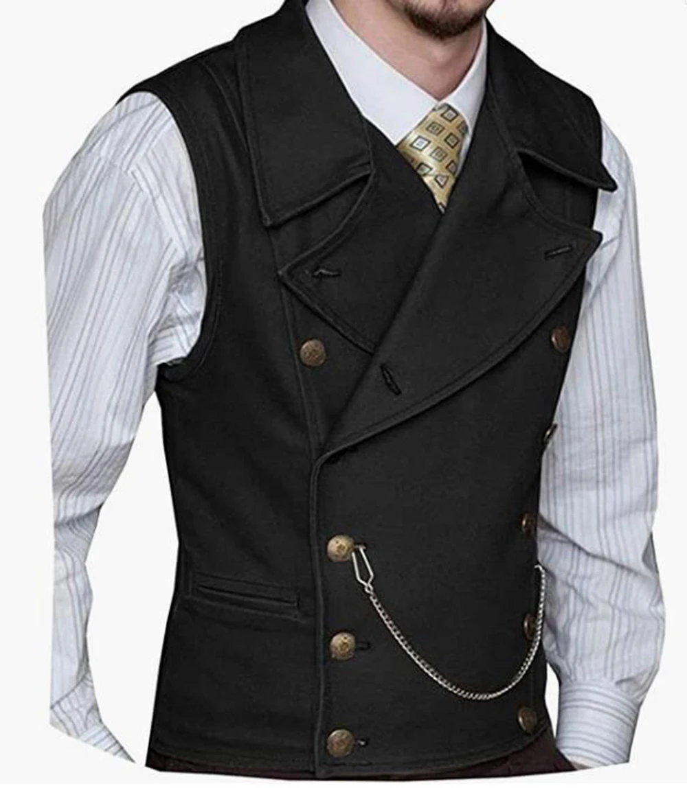 Yellow Vests For Men Slim Fit Mens Suit Vest Wide Lapel Waistcoat Gilet Homme Double Breasted Sleeveless Formal Business Jacket