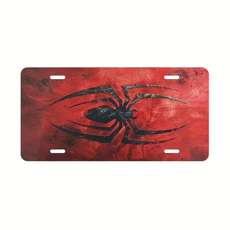 Black Spider Front Vanity License Plate Red Background Aluminum,  Auto Customization, Stylish License Plate