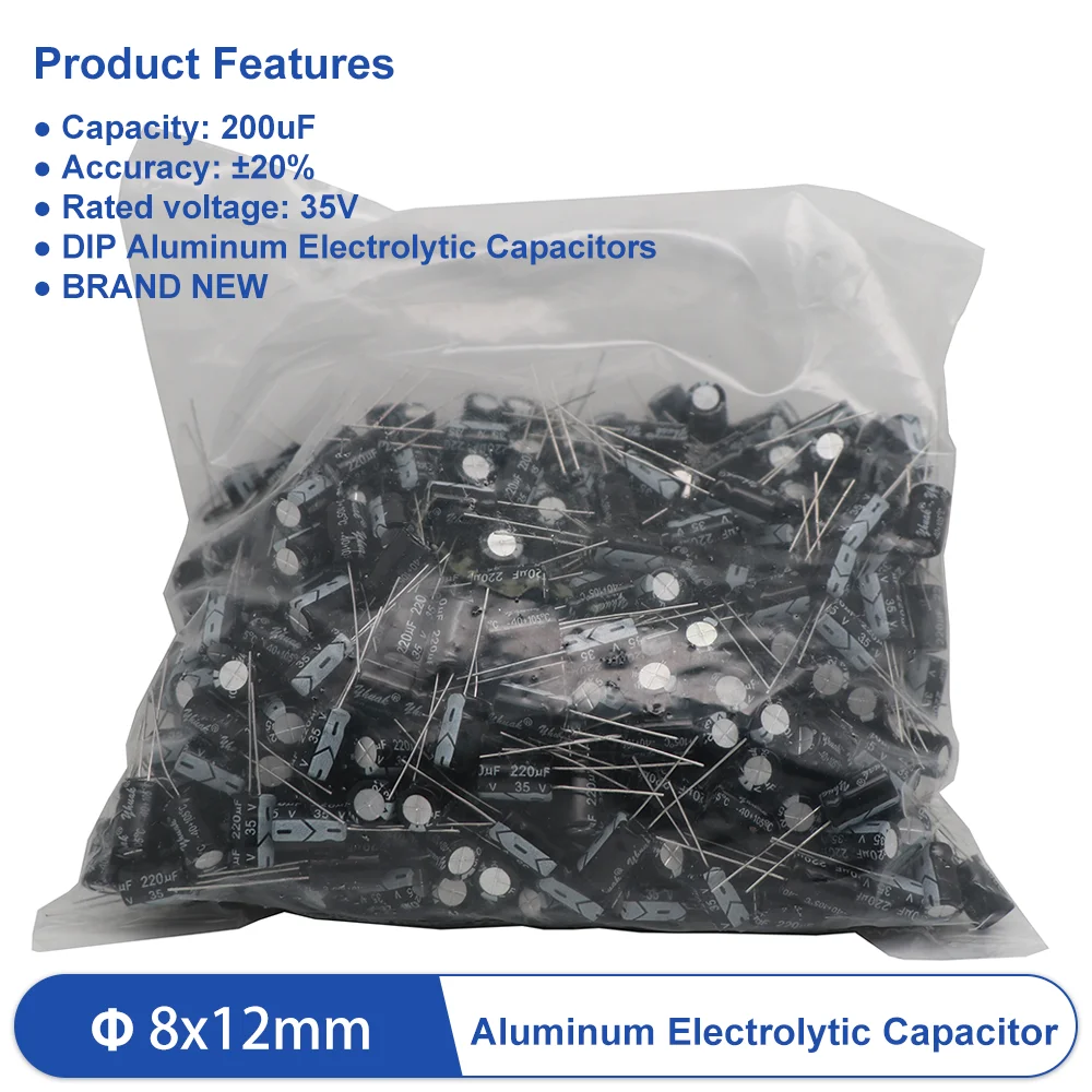 500pcs/Lot 35V 220UF Aluminum Electrolytic Capacitor Caliber 8x12mm 20% 105° BRAND NEW