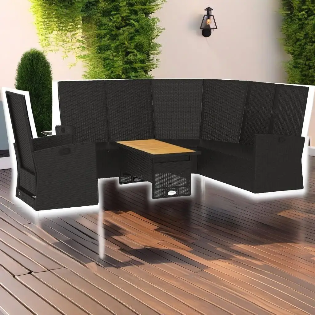 

Stylish 3-Piece Outdoor Patio Lounge Set with Cushions - Black Poly Rattan Furniture