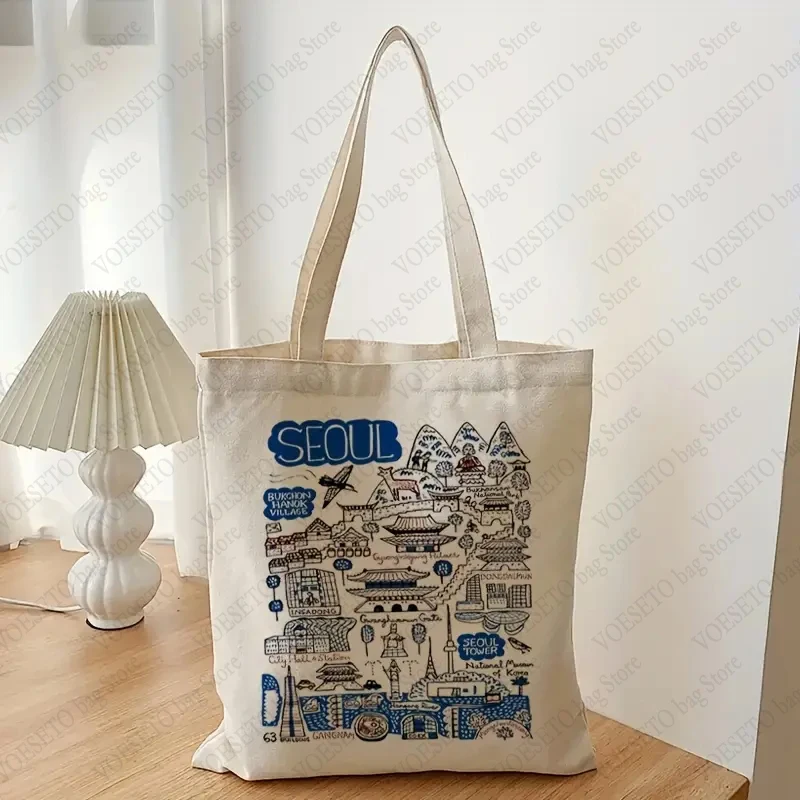 Seoul corea Tote Bag in tela a tema Seoul Souvenir Gift Seoul City borse a tracolla pieghevoli alla moda per il viaggiatore miglior regalo per lei