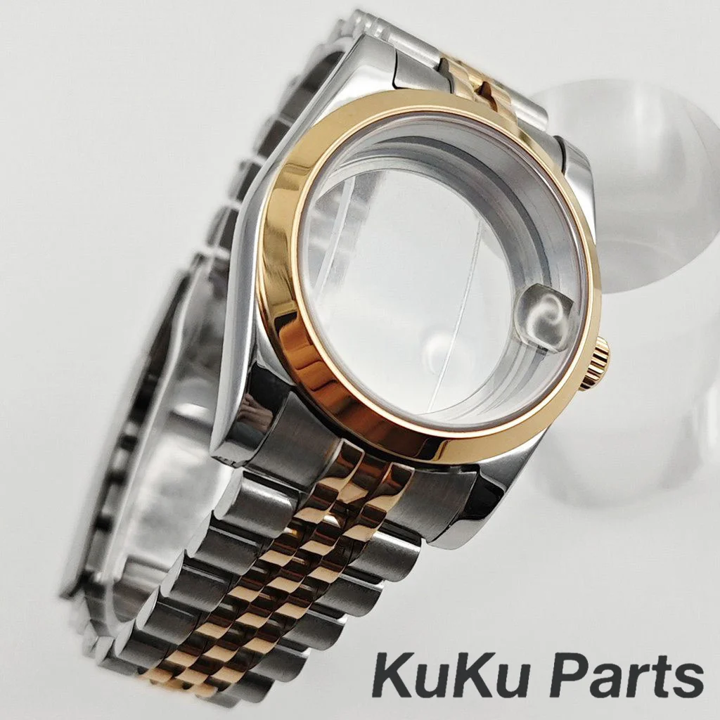 36mm/40mm cristal de safira prata rosa caixa de relógio para nh34 nh35 nh36 nh38 nh70 eta2824 movimento 28.5mm dial jubileu pulseira