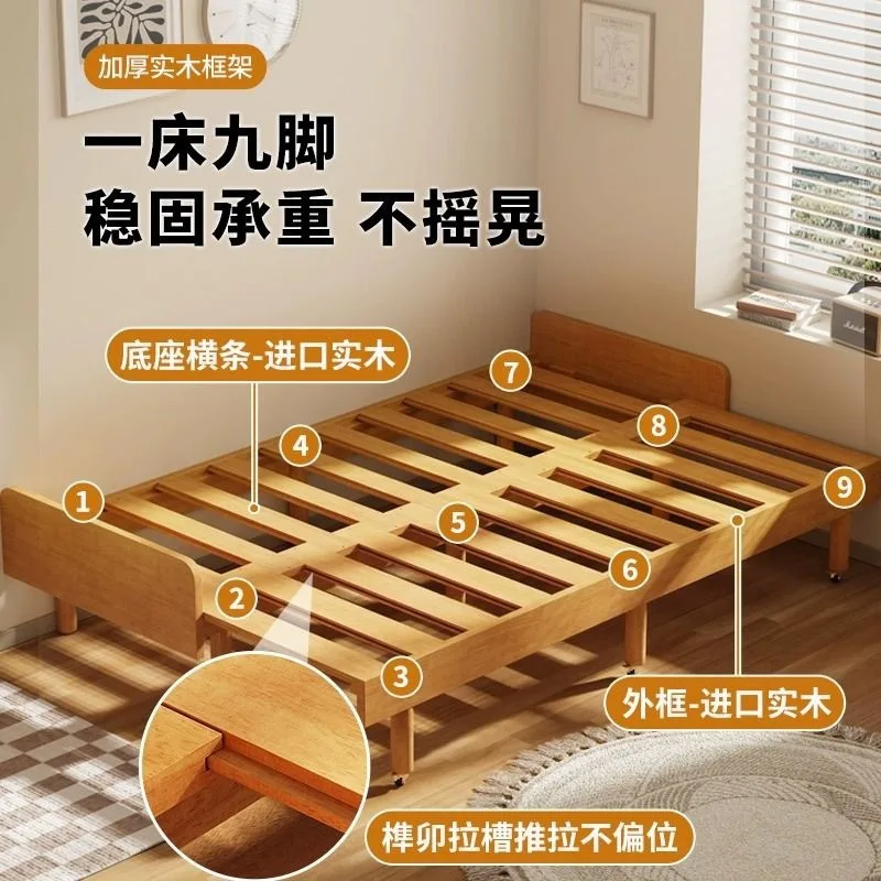 

Small apartment expansion bed Solid wood narrow sofa bed shelf Multifunctional bed Sitting and sleeping living room dual-purpose