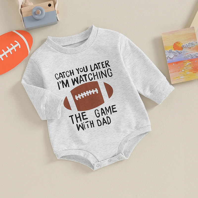 

Newborn Baby Boy Girl Football Outfits Long Sleeve Letter Rugby Print Oversized Bubble Sweatshirs Romper Fall Bodysuit