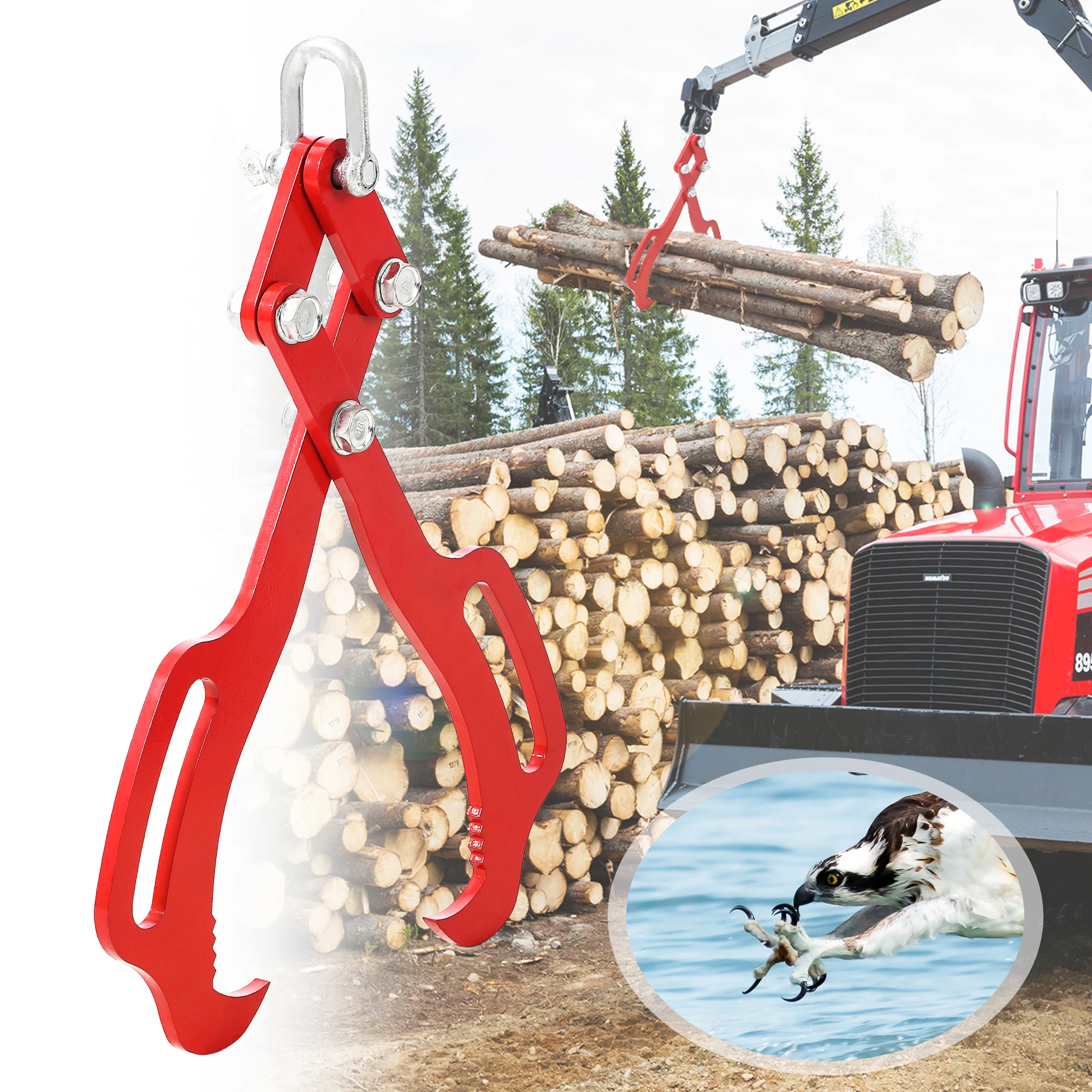 18in Log Lifting Tongs,2 Claw Timber Heavy Duty Solid Steel,Tractor Grapple,Wooden Tongs,Swivel Dragging Steel Tongs Log Lifting