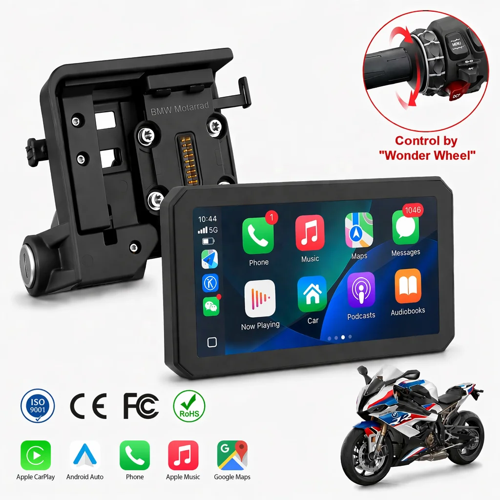 6-inch Portable 1000NITS Sunlight Readable IP68 Motorcycle CarPlay Android Auto Wonder Wheel Support for B M W R1300GS