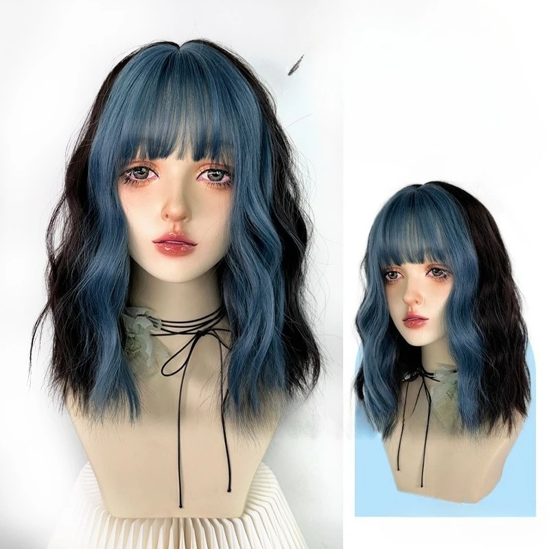 

Wig female bangs dyed short curly hair air bangs collarbone hair full head cover hanging ears simulation wig cover