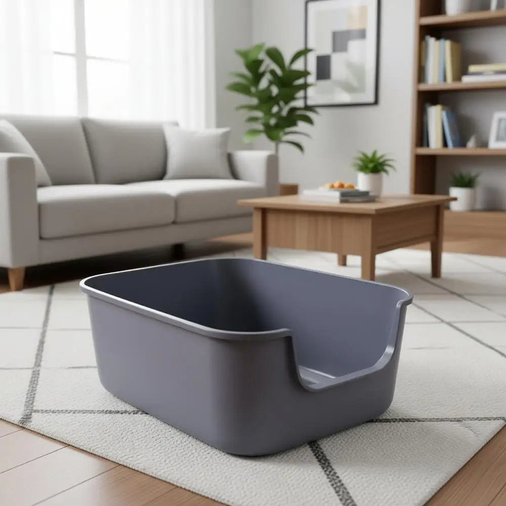 

Large Cat Litter Box with High Sides, Indoor Cat Boxes, Kitty Litter Pan, Low Entry Litter Box, Easy Clean, Anti-Splashing - Gre