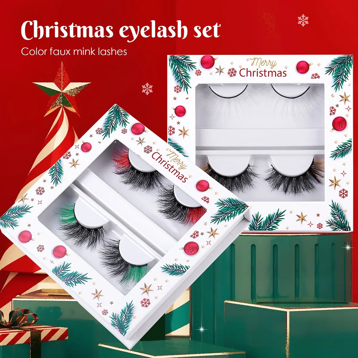 2 Pairs New Holiday Merry Christmas Color High Imitation Mink Hair Fake Eyelashes Stage Makeup Eyelashes Mink Lashes Beauty