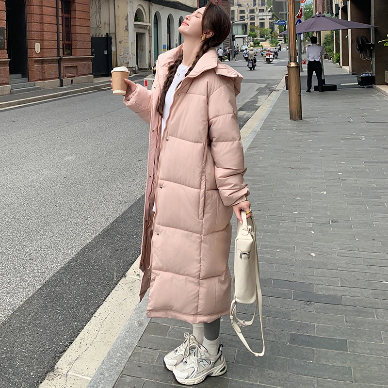 

Женское длинное хлопковое пальто выше колена, зимнее новое свободное свободное простое корейское пальто, студенческое хлопковое пальто, верхняя одежда