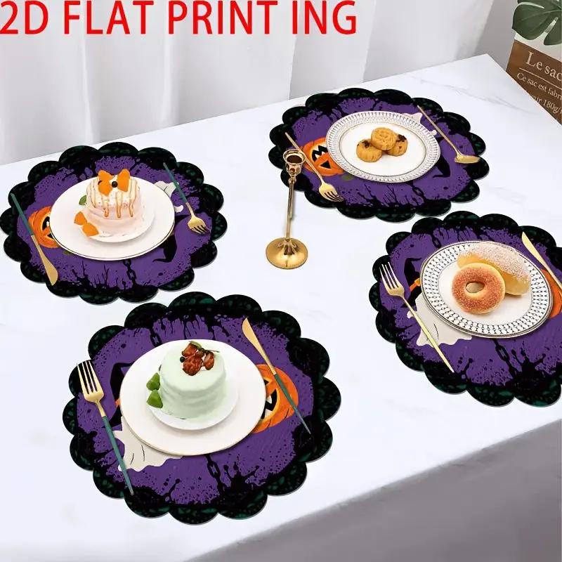 VIKAMA Halloween Lace Placemat Pumpkin Insulated Dining Table Mat Party Desktop Decoration Dining Table Decoration