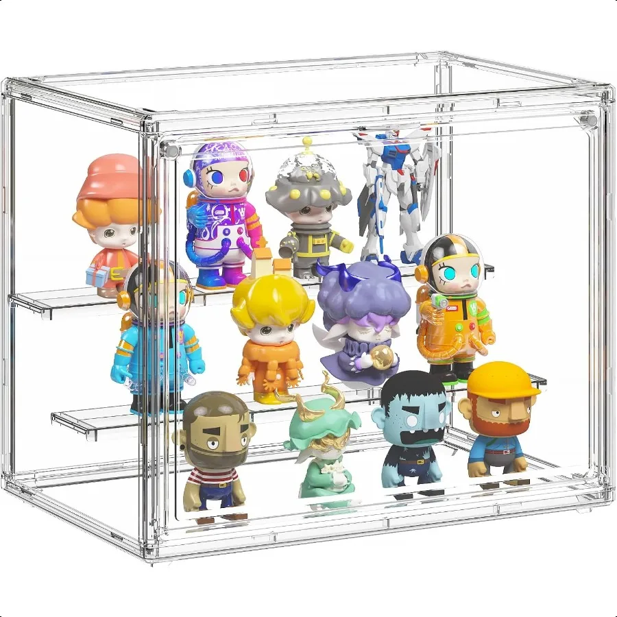 

Clear Acrylic Display Case for Collectibles 3 Tier Adjustable Figure Display Case with Magnetic Door Dustproof Stackable Displa