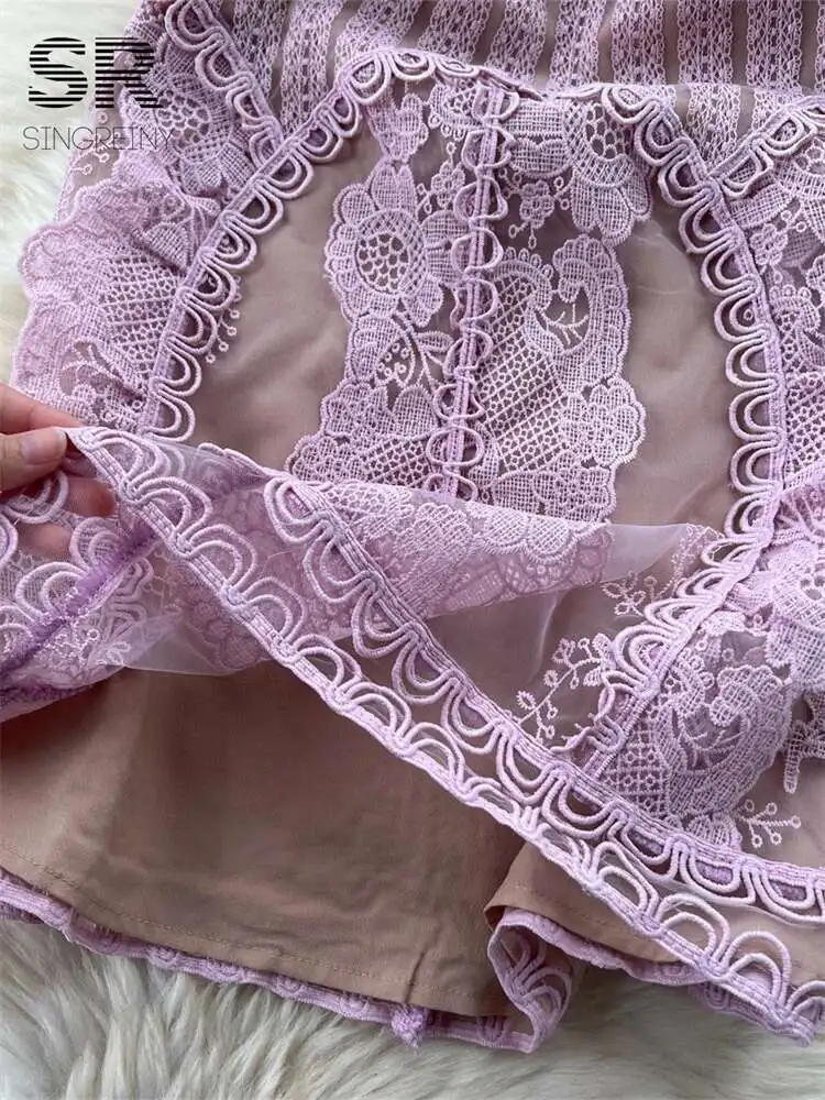 BabYoung Senior Spitze Splice Mesh Frauen Sommer Ärmellose O Neck Zipper Design Damen Schlank Temperament, Figurbetontes Kleid