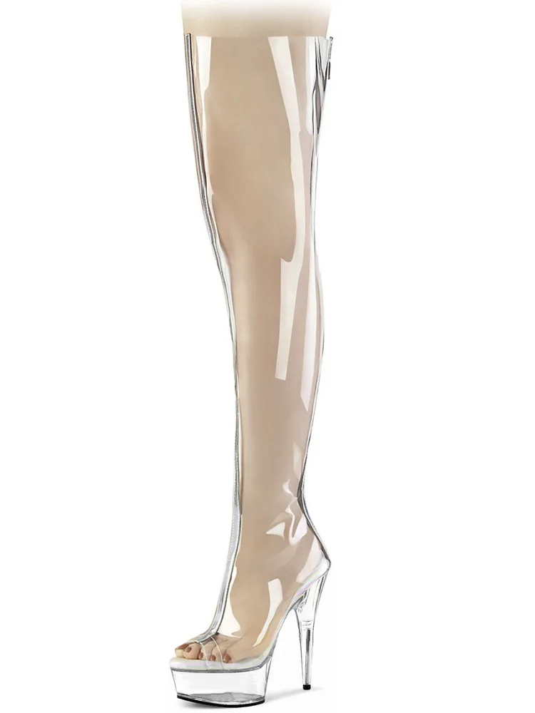 Rransparent clear Platform Over The Knee Boots 13cm Stripper Heels Peep Toe Catwalk Sexy Fetish 7/8Inch Pole Dance Exotic Dancer