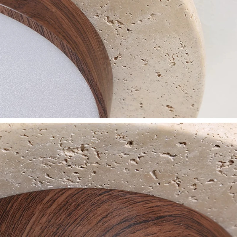 Wabi Sabi 32W Travertine LED Ceiling Lamp 3000K Light Yellow Stone Walnut/Wood Color Living Room Natural Stone Ceiling Light