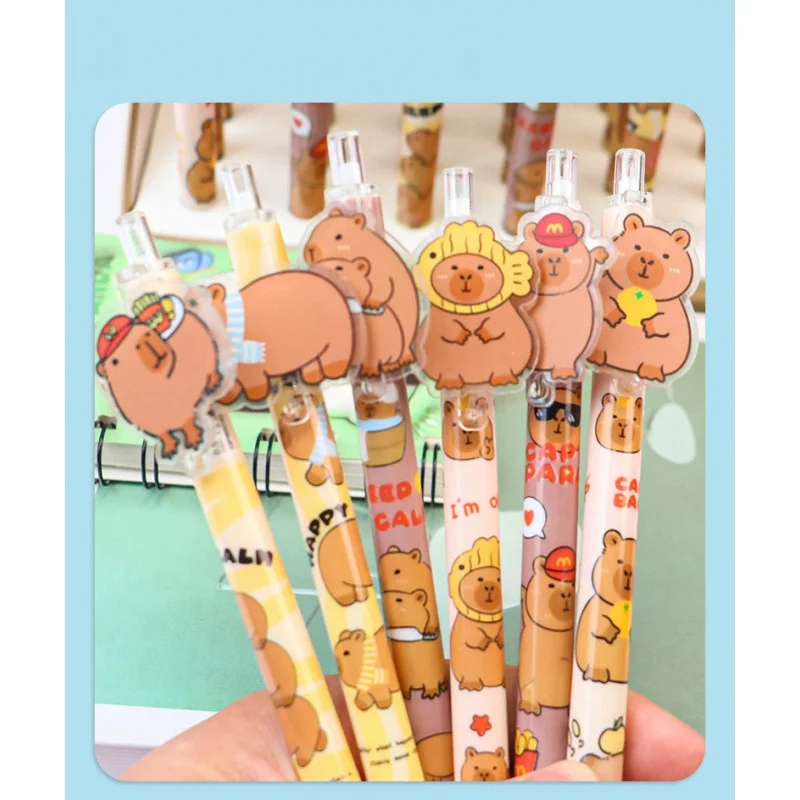 

2Pcs Random Cute Capybara Retractable Gel Pen Patch Little Beaver Press Water Brush Exam Pen Writing Pen