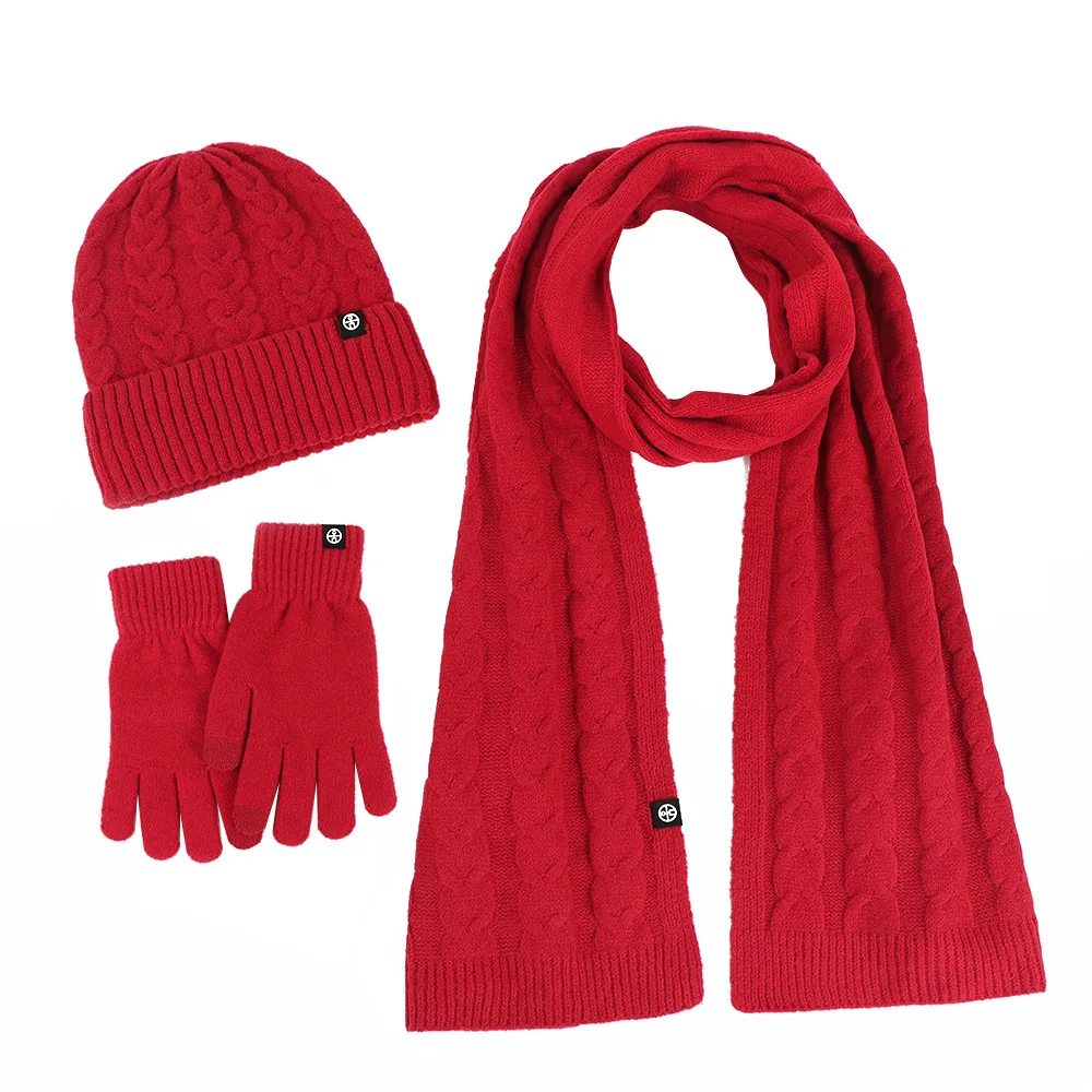 Adult Warm Hat Scarf three-piece Set Outdoor Knitted Cap Scarf Gloves Winter Women Fashion Conjunto Femenino Foulard