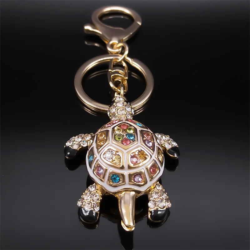 Exquisite Colorful Crystal Turtle Key Ring Holder for Women Men Alloy Rhinestone Animal Keychain Charm Jewelry Gifts K5205S03