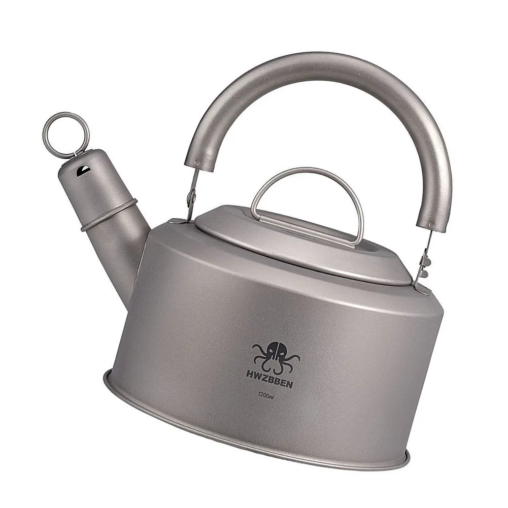 

1pc 1.2L Titanium Whistling Tea Kettle With Warning Buzzer Outdoor Camping Hiking Cookware Supplies For Boiling Water Coffee