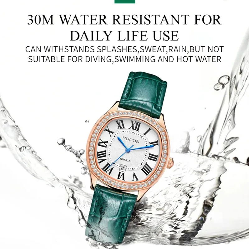 ROCOS Luxury Women Watch Fashion Elegant Diamond Wristwatch Leather Ladies Watch Waterproof Quartz Watch relojes para mujer 0247