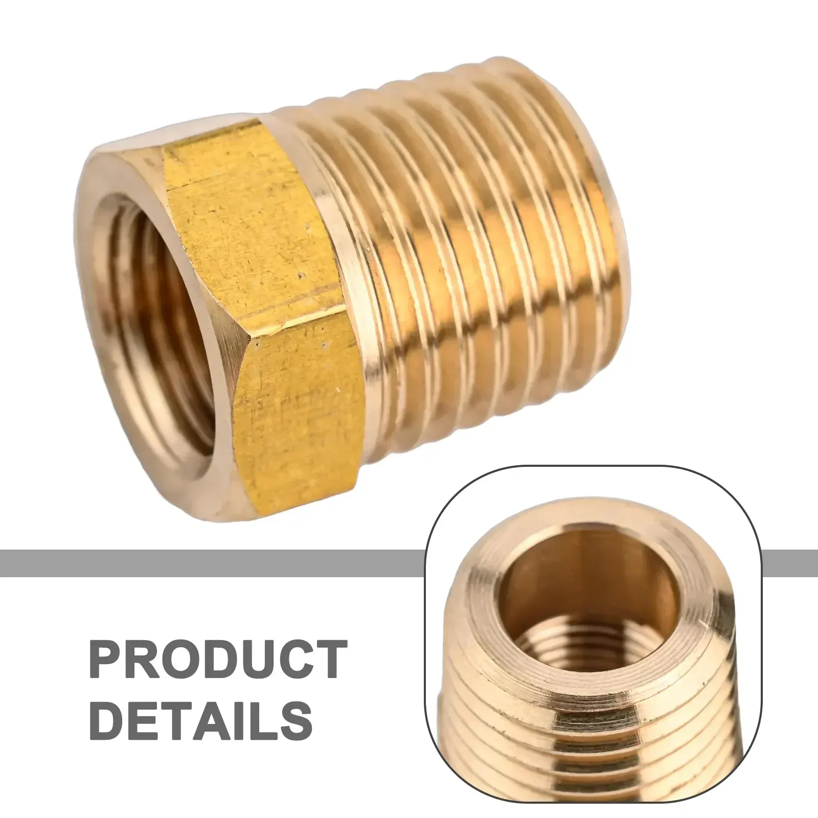 Stylish Brass 14 NPT Male To 18 NPT Female Pipe Reducer Adapter 1/4 NPT Male To 1/8 NPT Female Gold Color Coated