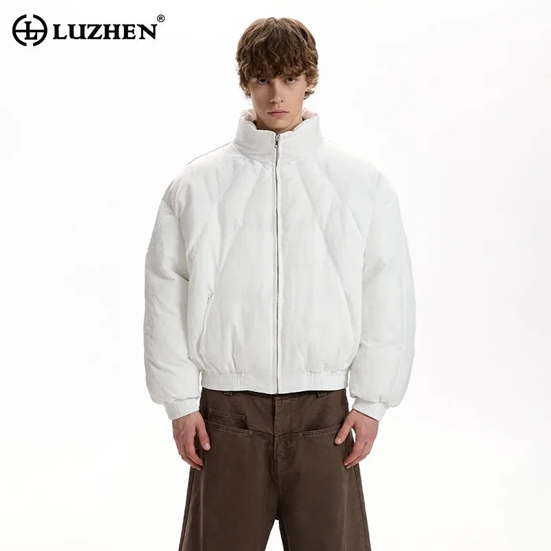 

LUZHEN 2025 Winter New Solid Color Stand Neck Thickened Warm Parka Jacket Men Trendy Handsome Casual Padded Coat Clothes JY5148