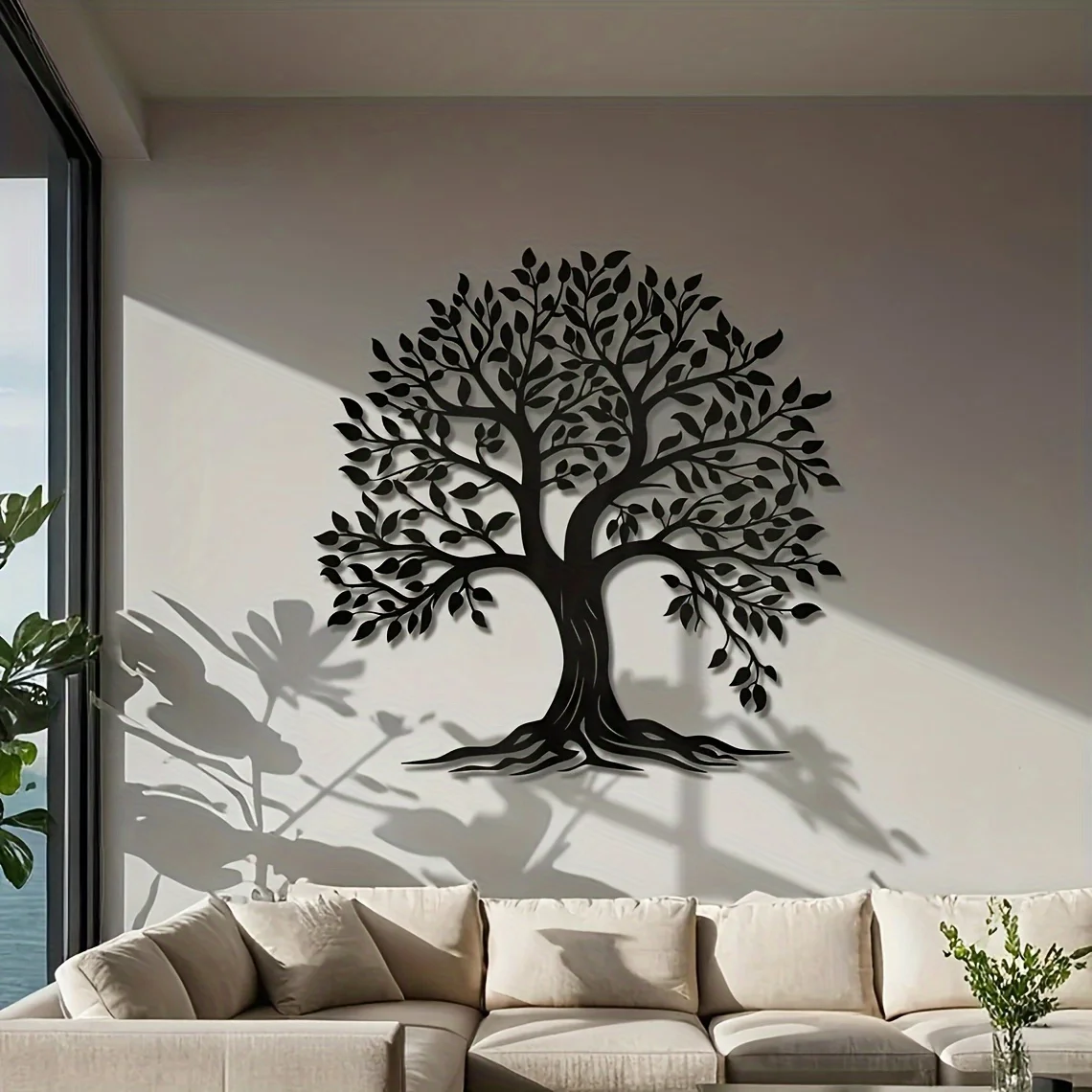 1pc Elegant Tree of Life Black Metal Wall Sculpture, Artistic Decorative Style,  Exquisite Leaf Details, Suitable for Home - view 3