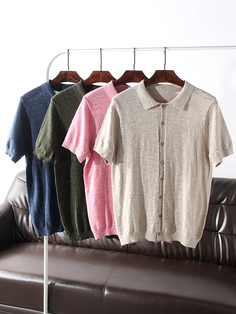 

High-End Lightweight Waed 00 Bamboo Rayon Men's Summer Busin Casual Comfortable ort Sve Knitted irt
