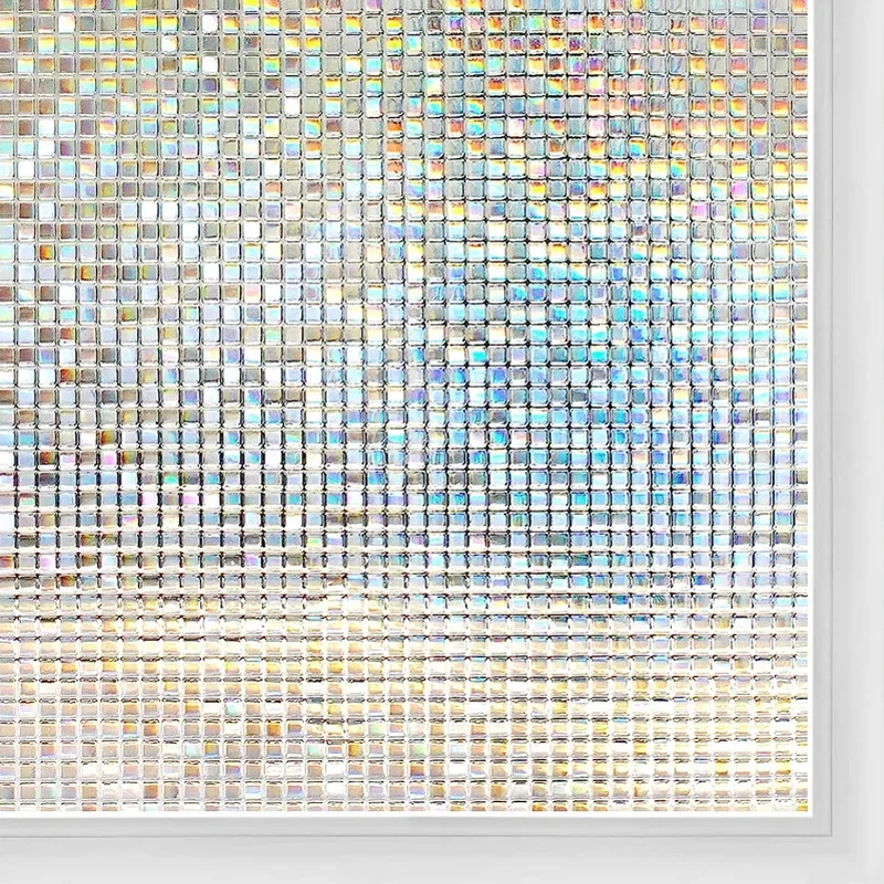 Window Privacy Film Stained Glass Window Film Mosaic Static Cling Decorative Window Vinyl Removable Rainbow Window Tint for Home