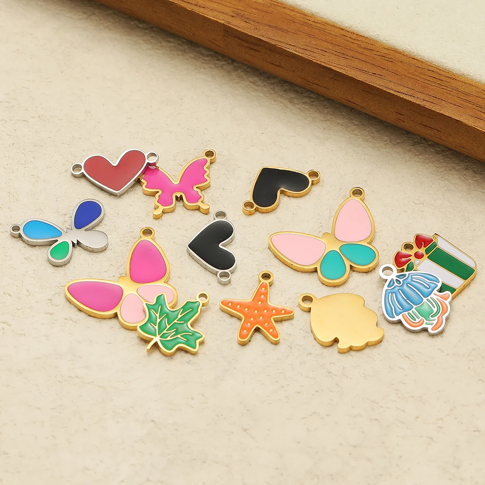5 Stück Edelstahl-Anhänger in Form von Stern, Schmetterling, Blatt und Herz für DIY-Schmuckherstellung, Kinderhalsketten, Armbänder und Ohrringe. – Detail 4