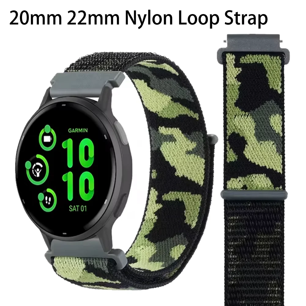 

20/22mm Nylon Loop Band for Garmin Forerunner 55 165 965 265 265 Music Venu 3 Bracelet Strap for Garmin Active 5/Vivomove Trend