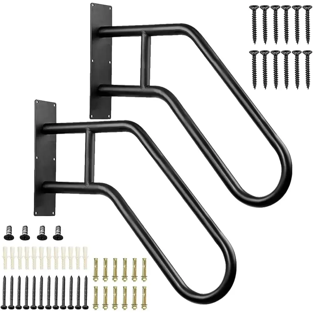 Metal Outdoor Stair Handrails 2 Pack Wall Mount Grab Bars 1-3 Step Stairs Secure Support Easy Installation