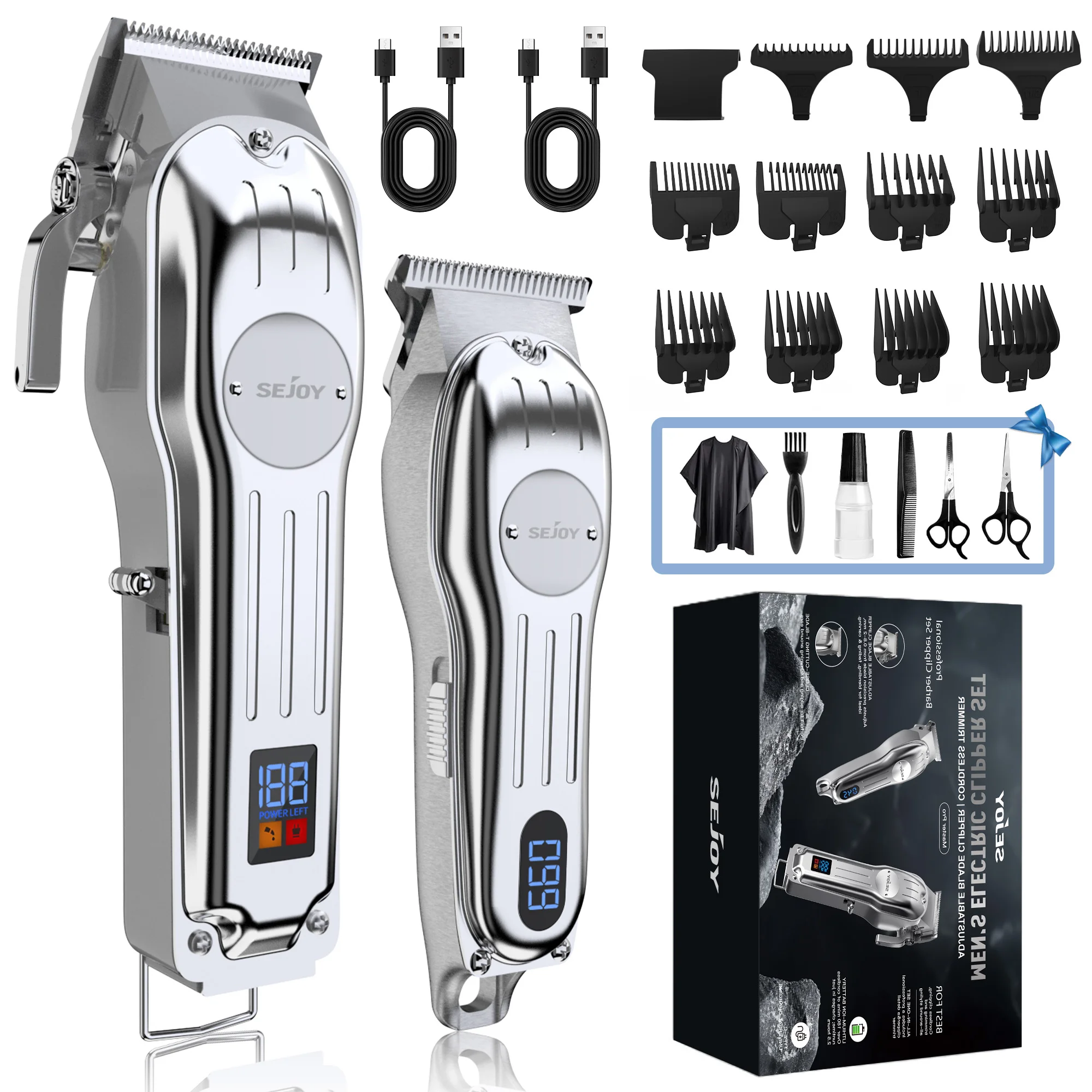 Sejoy Haarschneidemaschine für Männer, Professioneller Präzisions-Haarschneider für Zuhause/Friseur, Titan-Klingen, Kabelloses Haarschneide-Set, Typ C Aufladbar