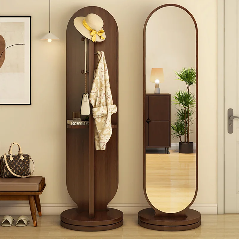 Medieval full-length mirror Floor Household rotatable movable wave-shaped hanger integrated