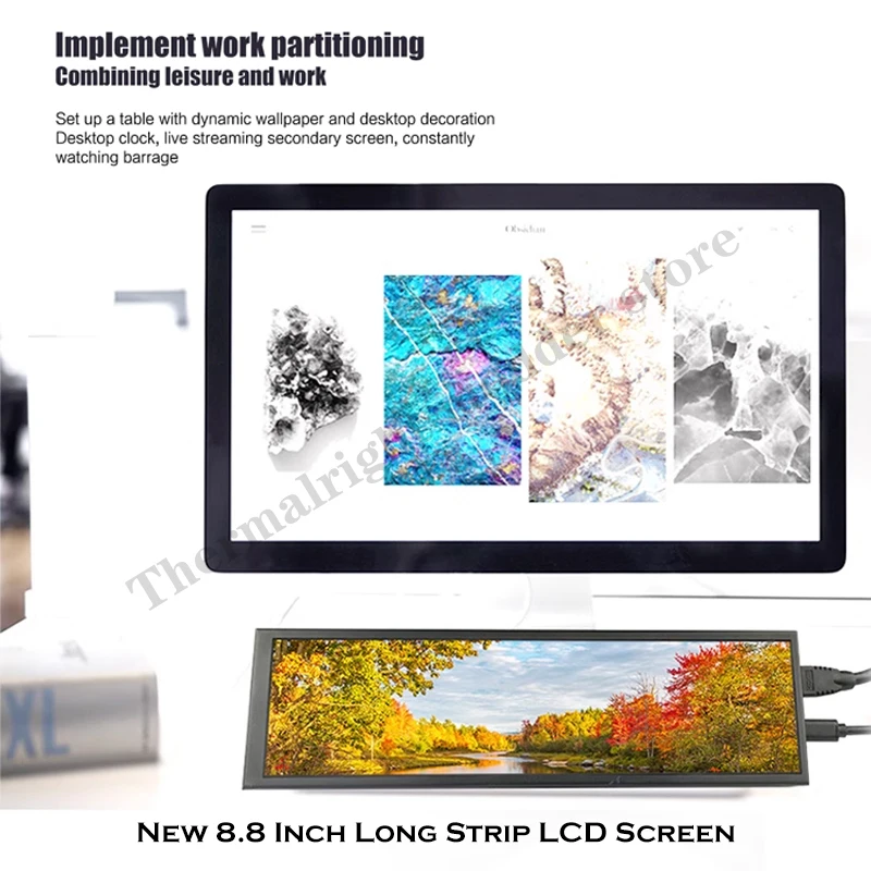 PC 8.8 Inch IPS Display Sub Touch Monitor DMI 1920x480 For Desktop Computer & Laptop CPU GPU SSD Hardware Monitoring AIDA64