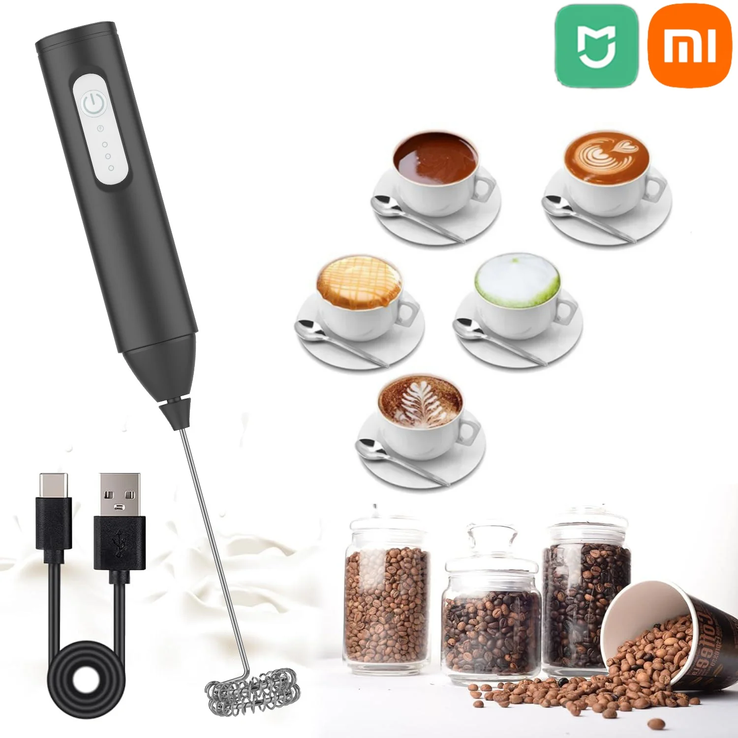 Xiaomi krim pembuat buih susu nirkabel, Blender genggam Mini USB dapat diisi ulang 3 kecepatan untuk kopi cappucino elektrik