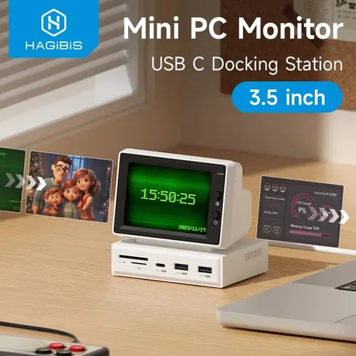 Imagen 1 del producto Hagibis Mini pantalla IPS de 3,5 pulgadas AIDA64 Mini PC CPU RAM HDD Monitor de datos pantalla secundaria con concentrador USB C para ordenador portátil MacBook