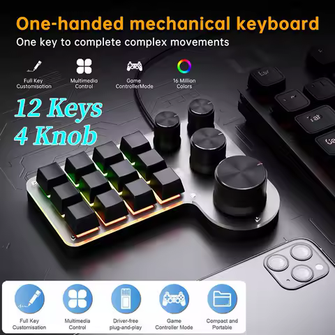 Ammtoo Programming Macro Custom Keyboard 12 Key 3 Knobs RGB 18 Character One Key Password Copy Paste Mechanical Hotswap Keypad