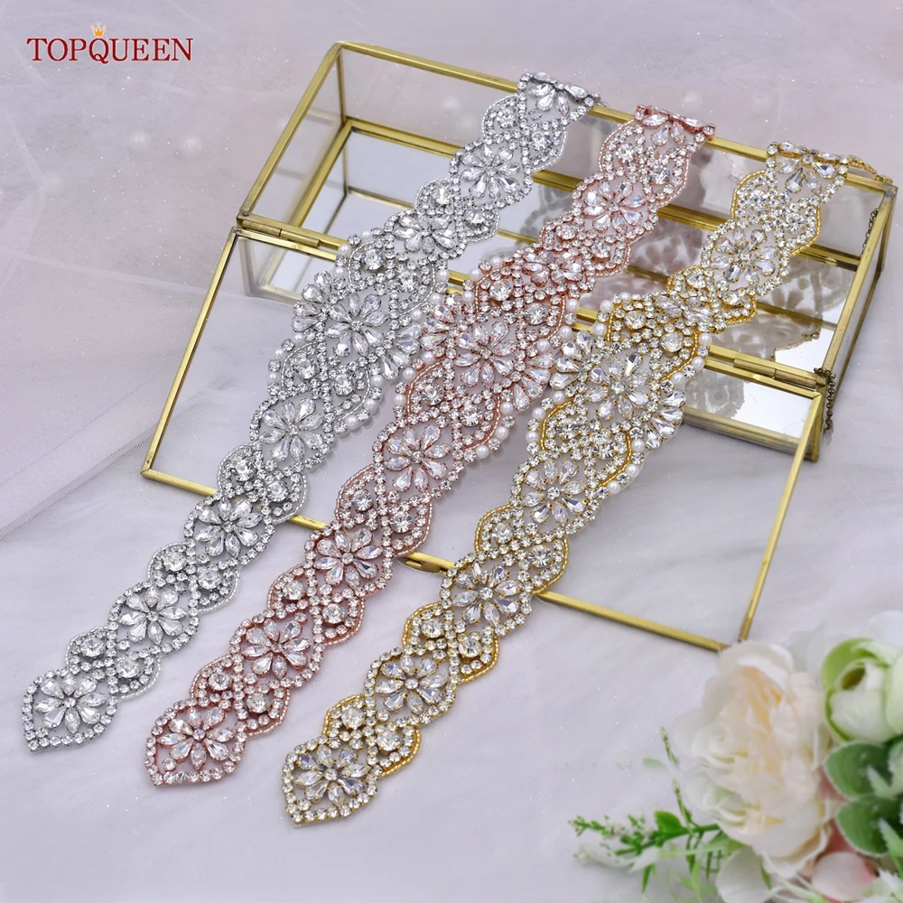 TOPQUEEN S161B Luxus DIY Strass Applique Handgemachte Braut Frauen Gürtel Nähen Auf Schneidet Kleid Taschen Kleidung Zubehör Dekoration