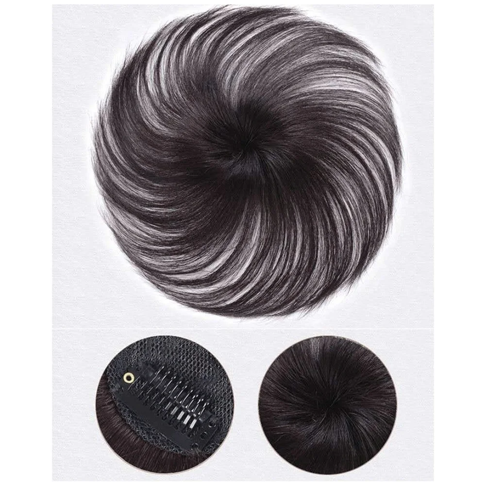 Human Hair Topper Wig with Bangs Increase the Amount of Hair on the Top of the Head to Cover the White Hair Hairpiece A