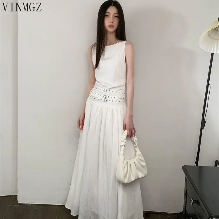 

Japanese college style vest sleeveless vest dress female student design sense medium and long versatile knee skirt