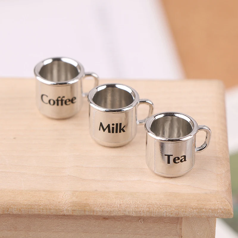 -1/12Dollhouse Miniature Metal Coffee Tea Cup Milk Cup Model Dollhouse House Kitchen Tableware Decor Dolls Pretend Play Toys