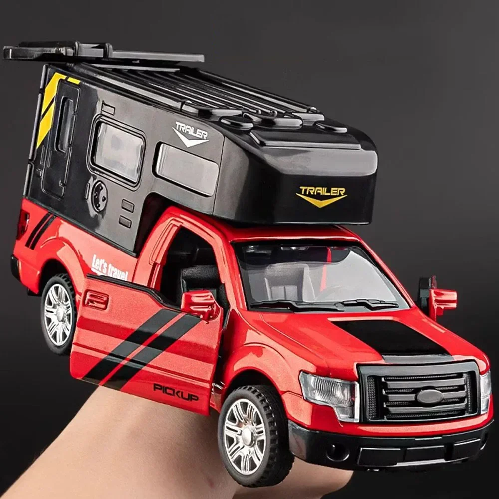 Modèle de voiture jouet F150 1:32, camionnette Miniature RV en métal moulé sous pression, son et lumière, portes ouvertes, véhicules tout-terrain, cadeaux pour enfants