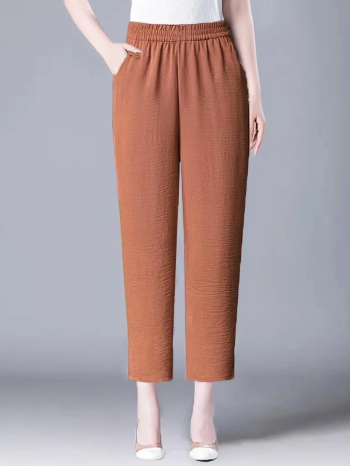 مريح الحرير الجليد هارلان السراويل النسائية اللون عالية الخصر تسع نقاط بناطيل كاجوال Sli ومتعددة الاستخدامات صيف جديد...