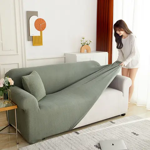 Elastic Jacquard Fabric Sofa Cover Stretch Couch Cover Sectional L Shape Sofa Slipcover Corner Case for Living Room 1/2/3/4 Seat