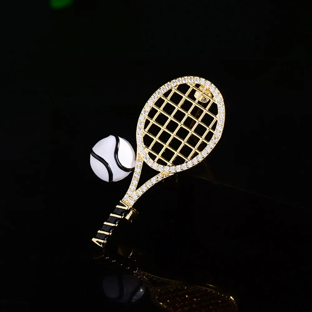 합금 테니스 라켓 브로치 지르콘 빈티지 에나멜 금속 옷핀 한국 스타일 쥬얼리 액세서리 골드 브로치 장식