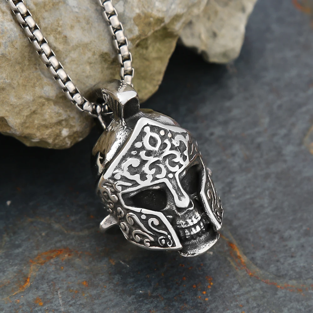 Gothic Hip Hop Skull Pendant Necklaces For Men Stainless Steel Punk Fashion Skeleton Necklace Halloween Jewelry Gifts Wholesale